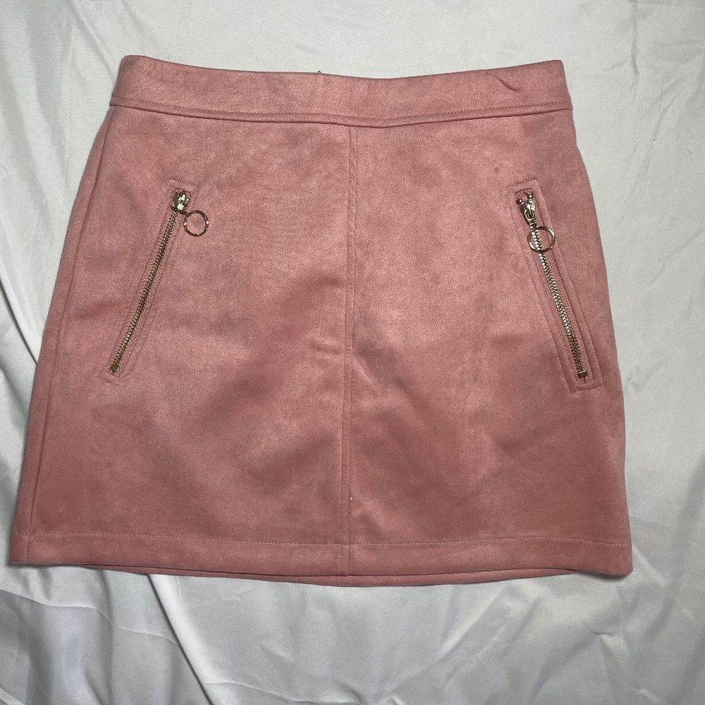 Soft Pink Suede Mini Skirt